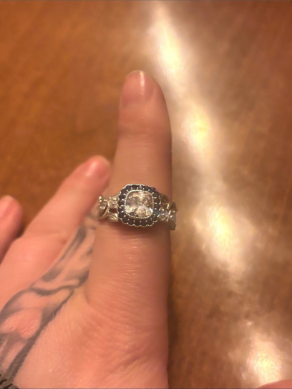Sterling Silver White and Blue Stone Ring